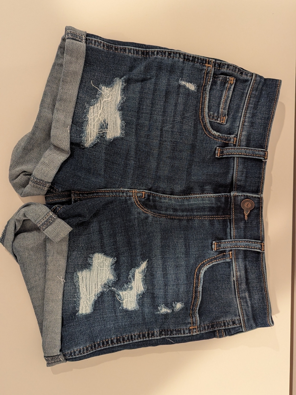 Hollister Dark Blue Distressed Denim Jean Shorts